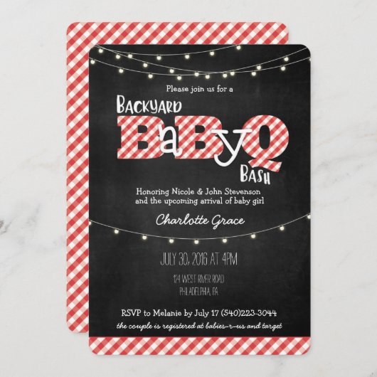 Backyard BaByQ Bash BBQ Baby shower Uitnodiging (Voorkant / Achterkant)