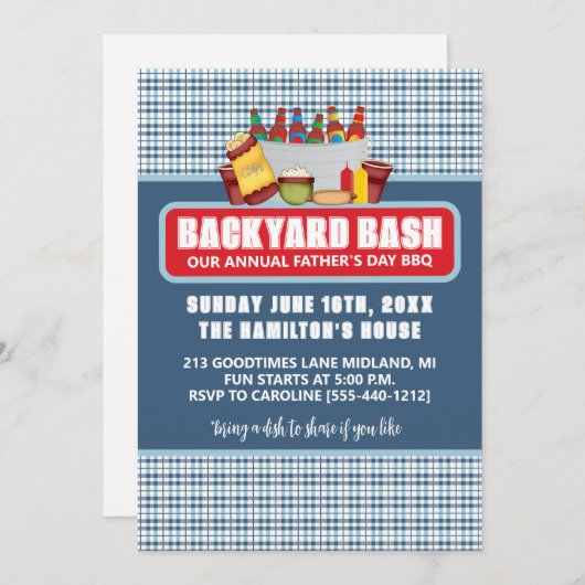Backyard Bash Jaarlijkse Vaderdag BBQ Uitnodiginge Kaart (Voorkant / Achterkant)