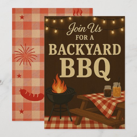 Backyard BBQ Invitation | Rustic Summer Cookout  Kaart (Voorkant / Achterkant)