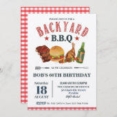Backyard BBQ Male Birthday Red Gingham Craft Invit Kaart (Voorkant / Achterkant)