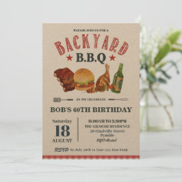 Backyard BBQ Male Birthday Red Gingham Craft Invit Kaart