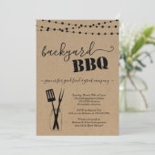 Backyard BBQ Party Invitation - Rustic Kraft Kaart (Staand voorkant)