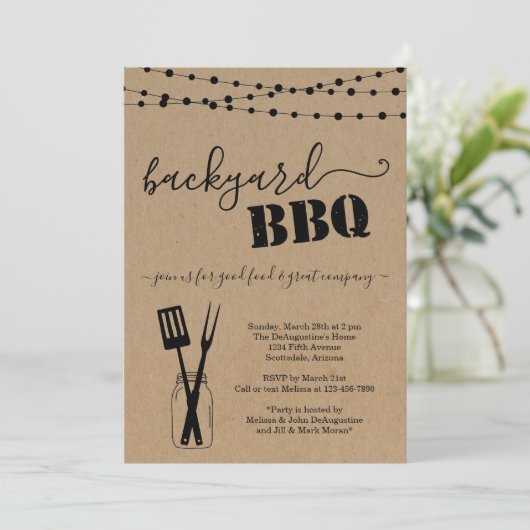 Backyard BBQ Party Invitation - Rustic Kraft Kaart (Staand voorkant)
