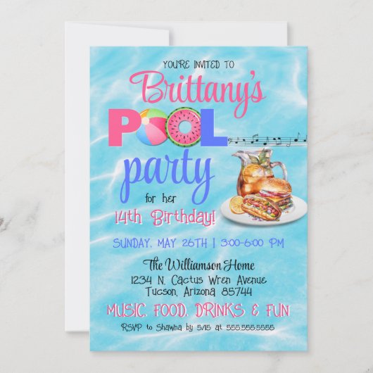 Backyard BBQ Pool Party Verjaardag uitnodiging (Voorkant)