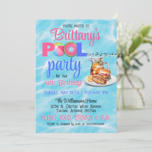 Backyard BBQ Pool Party Verjaardag uitnodiging (Staand voorkant)
