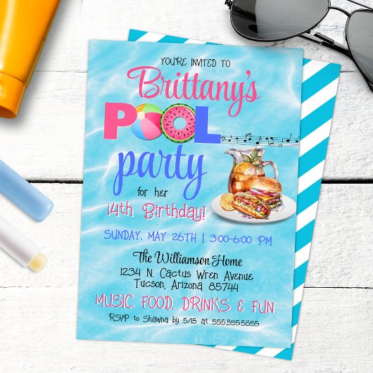 Backyard BBQ Pool Party Verjaardag uitnodiging