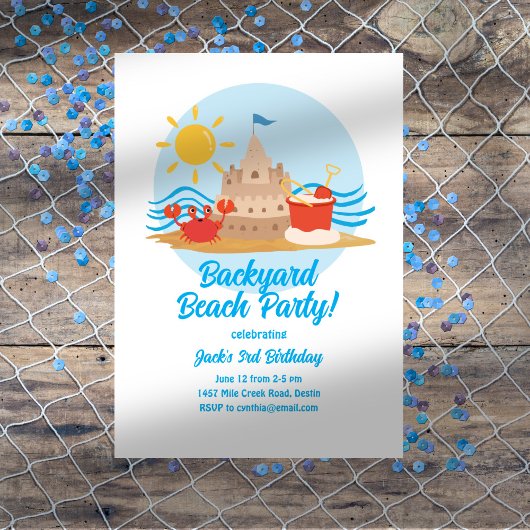 Backyard Beach verjaardagsfeestje uitnodiging