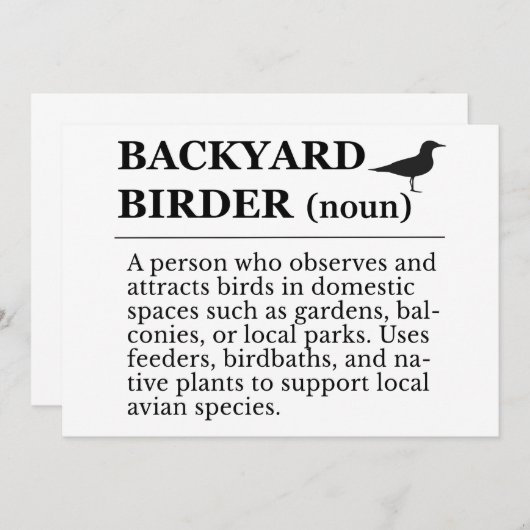 Backyard Birder Definition - Garden Birdwatching Kaart (Voorkant / Achterkant)