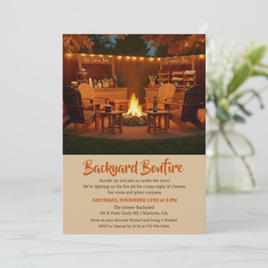 Backyard Bonfire Fall Invitation Kaart (Staand voorkant)