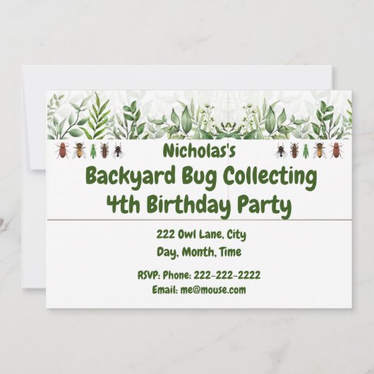 Backyard Bug Collecting Custom Birthday Party Kaart (Achterkant)