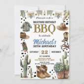 Backyard Cowboy BBQ Birthday Invitation Rustic BBQ Kaart (Voorkant)