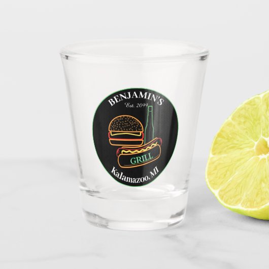 Backyard Grill met Burgers Drinkware Shot Glass Glas (Voorkant)