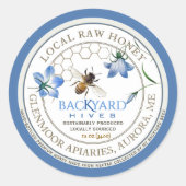 Backyard Hive Apiary Blue Flower Raw Honey Label (Voorkant)