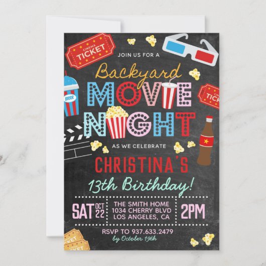 Backyard Movie Birthday Birthday Uitnodiging (Voorkant)