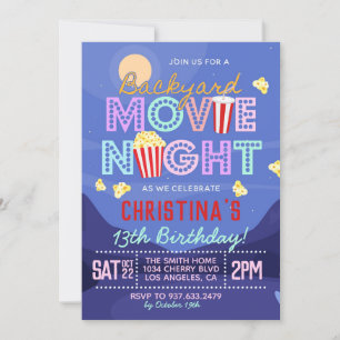 Backyard Movie Birthday Birthday Uitnodiging
