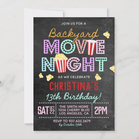 Backyard Movie Birthday Birthday Uitnodiging (Voorkant)