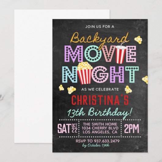 Backyard Movie Birthday Birthday Uitnodiging (Voorkant / Achterkant)