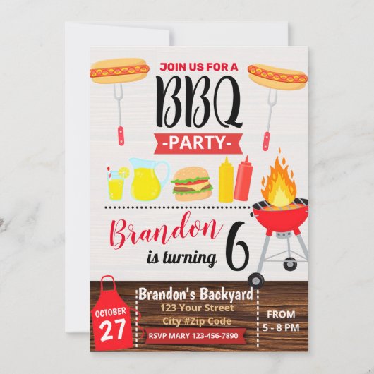 BACKYARD PARTY BBQ BIRTHDAY INVITATION KAART (Voorkant)