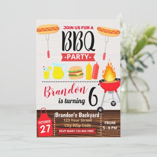 BACKYARD PARTY BBQ BIRTHDAY INVITATION KAART (Staand voorkant)