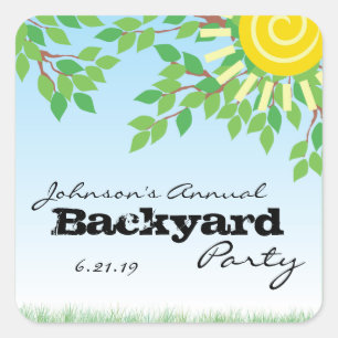 Backyard Party met Trees & Grass Personalized Vierkante Sticker