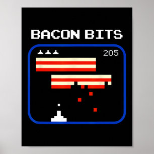 Bacon 8-bits videogame speler Retro Nerd Geek Poster