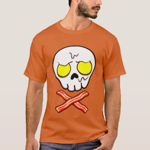 Bacon and Eggs Skull in Crossbones Funny T-shirt