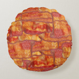 Bacon Background Pattern, Funny Fried Food Rond Kussen