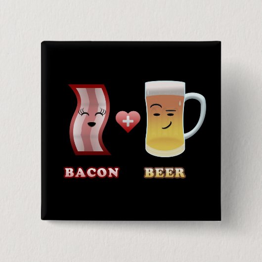 Bacon + Beer in Love (zwart bkgd) Vierkante Button 5,1 Cm (Voorkant)