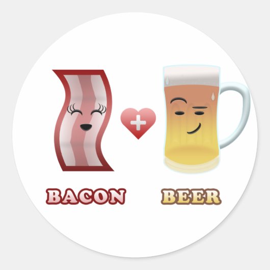 Bacon + Bier In Liefde Ronde Sticker (Voorkant)
