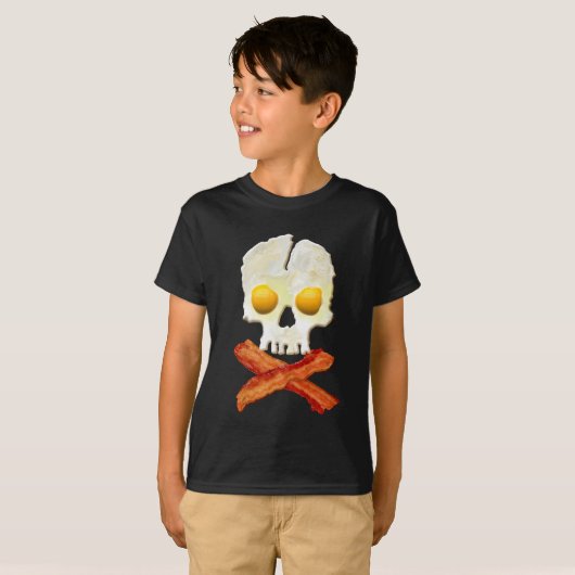 Bacon Crossbones Eggs Skull Sizzling T-shirt (Voorkant volledig)