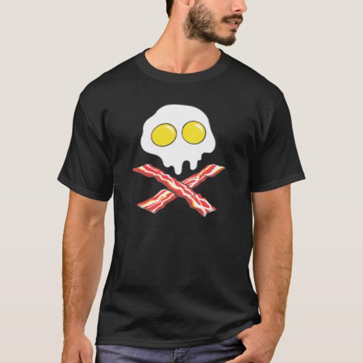Bacon Egg Skull Crossbones Pork Lover Ontbijt T-shirt (Voorkant)