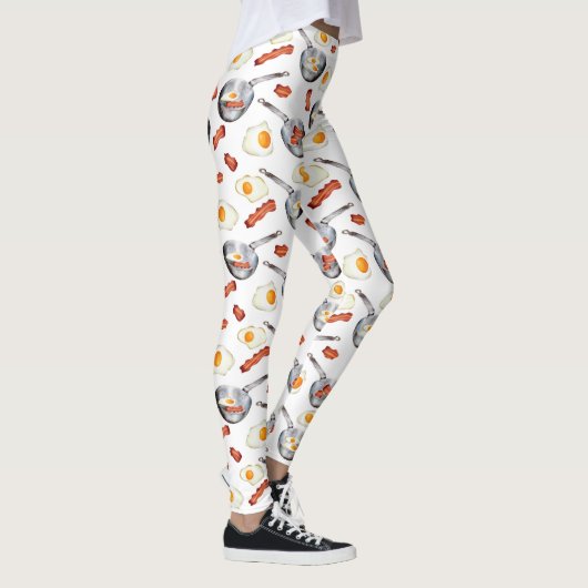 Bacon & Eggs Ontbijt Voedsel Patroon Leggings (Rechts)