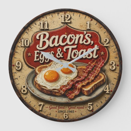 Bacon Eggs & Toast Rustic Farmhouse Kitchen Grote Klok (Voorkant)