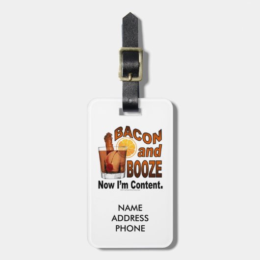 BACON en BOOZE! Nu ben ik tevreden. Bagagelabel (Voorkant verticaal)