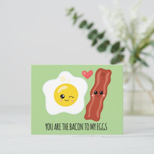 Bacon en Eggs Kawaii Funny Valentijnsdagen Feestdagenkaart (Staand voorkant)