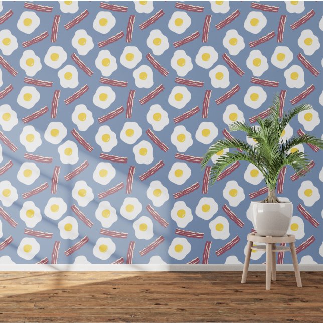 Bacon en Ei Behang (Fun bacon and egg food themed wallpaper)