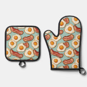 Bacon en eieren ovenwant & pannenlap set (Voorkant)