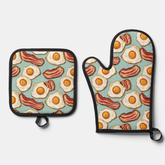 Bacon en eieren ovenwant & pannenlap set (Voorkant)