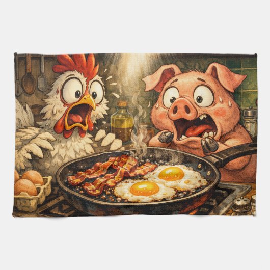 Bacon en Eieren Paniek Theedoek (Horizontaal)