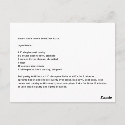 Bacon en kaas ontbijt Pizza recipe Briefkaart (Achterkant)