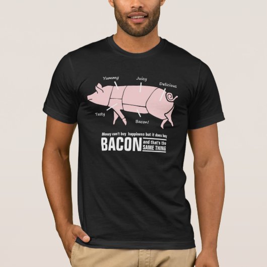 Bacon is Happiness Funny Pig Butcher Chart T-shirt (Voorkant)