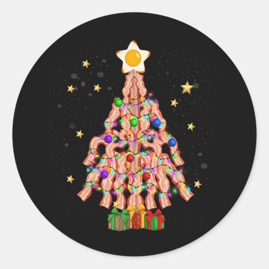 Bacon Kerstboom Ei Top Varkensliefhebber Vrolijk K Ronde Sticker (Voorkant)
