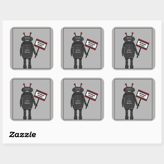 Bacon Loving Robot Vierkante Sticker (Vel)