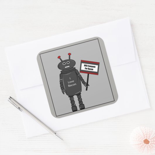 Bacon Loving Robot Vierkante Sticker (Envelop)