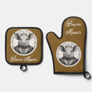 Bacon Manor Oven Mitt en Pot Houders Ovenwant & Pannenlap Set