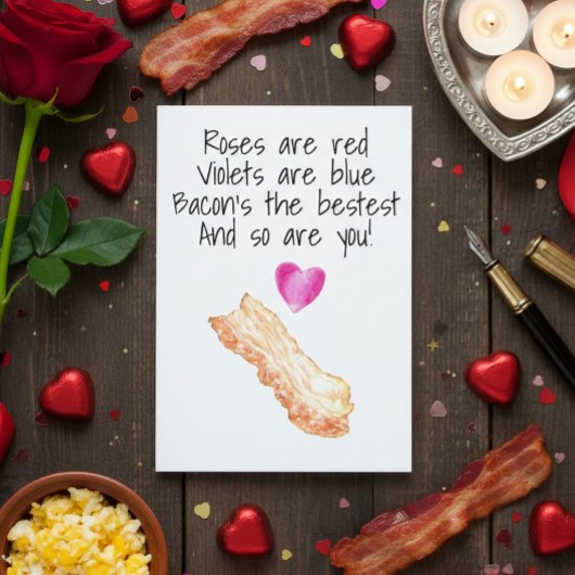 Bacon Rozen zijn Rood Grappige Valentijnsdag Kaart