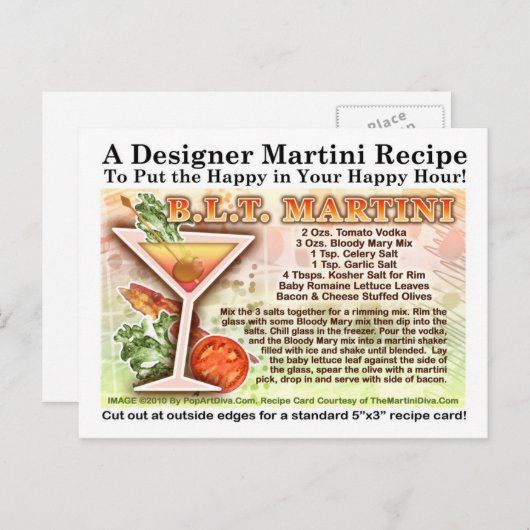 Bacon, sla, tomaat Martini Recept Briefkaart (Voorkant / Achterkant)