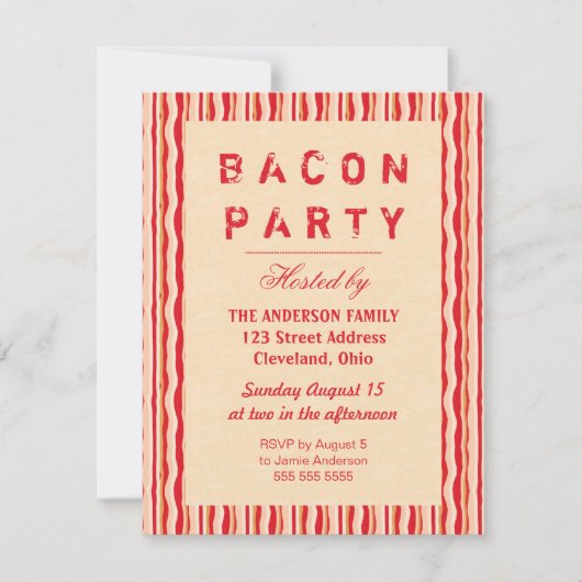 Bacon Strips Party Invitation Typography Kaart (Voorkant)