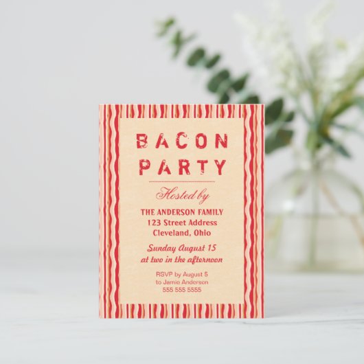 Bacon Strips Party Invitation Typography Kaart (Staand voorkant)