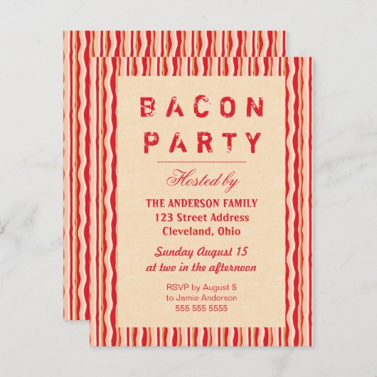 Bacon Strips Party Invitation Typography Kaart (Voorkant / Achterkant)